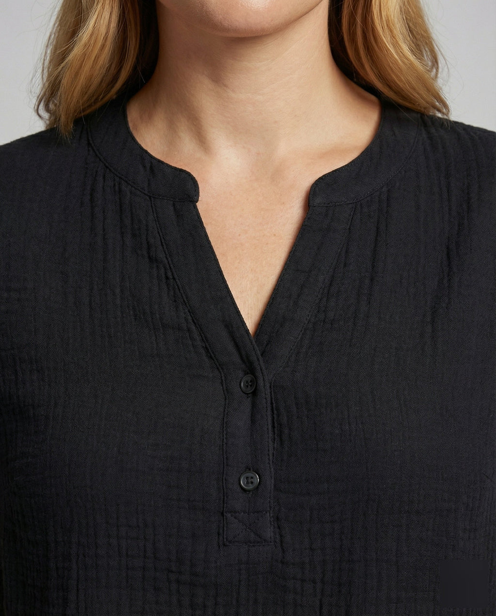 Women's Muslin Short Button Blouse Shirt - Close-Up Detail