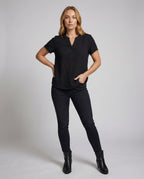 Women's Muslin Short Button Blouse Shirt - Front View