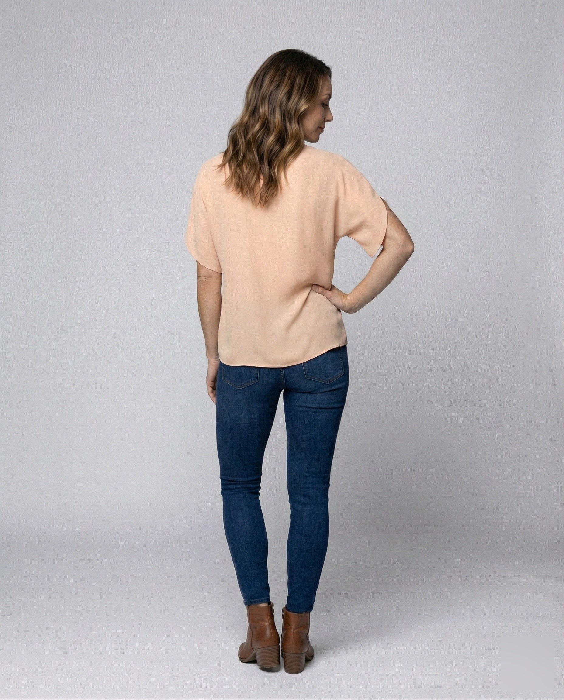Women's Mandarin Collar Slit Blouse Top - Back View