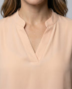 Women's Mandarin Collar Slit Blouse Top - Close-Up Detail