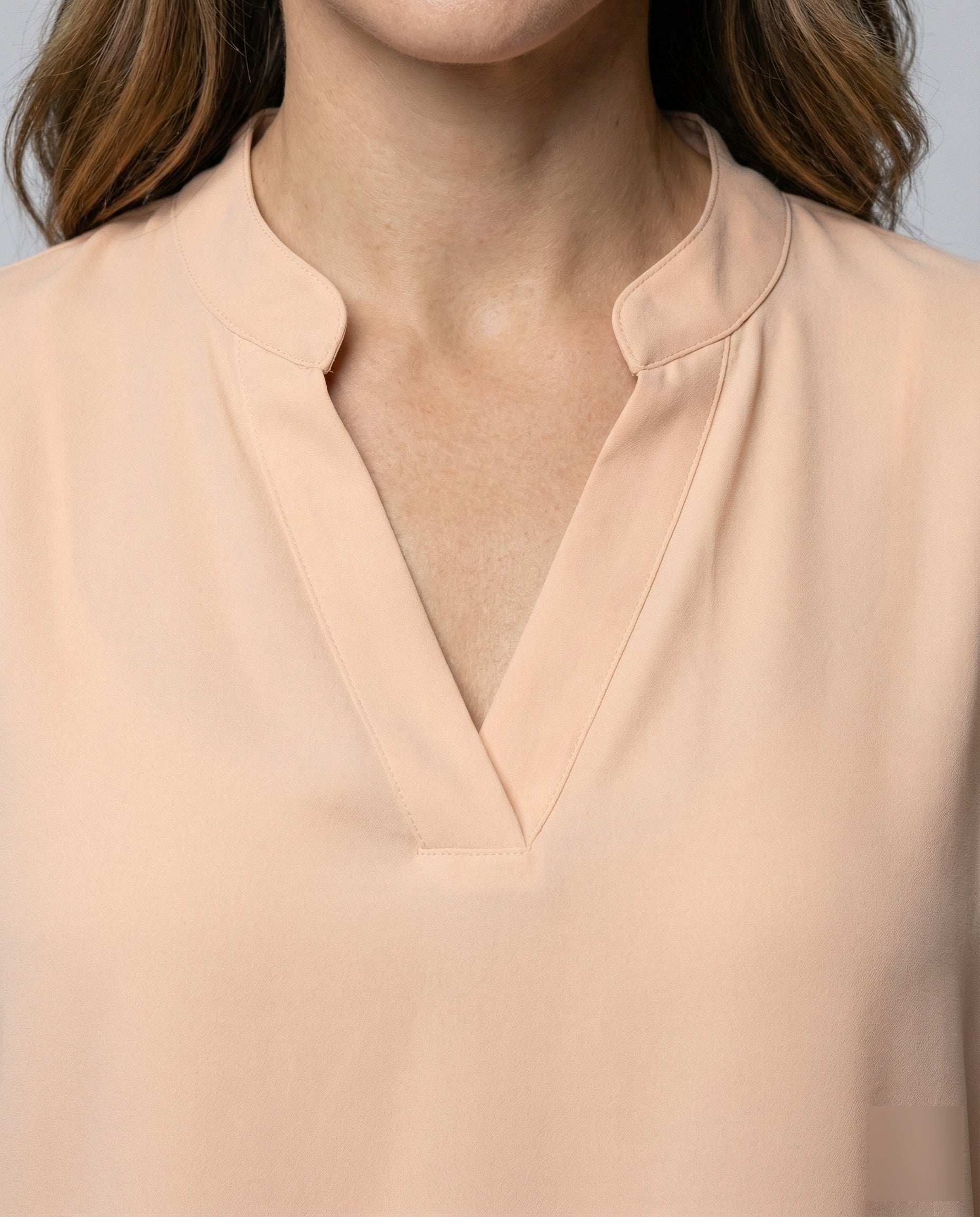 Women's Mandarin Collar Slit Blouse Top - Close-Up Detail
