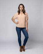 Women's Mandarin Collar Slit Blouse Top - Front View