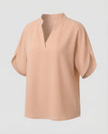 Women's Mandarin Collar Slit Blouse Top