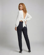 Women's Backless Balloon Sleeve Blouse Top - Back View