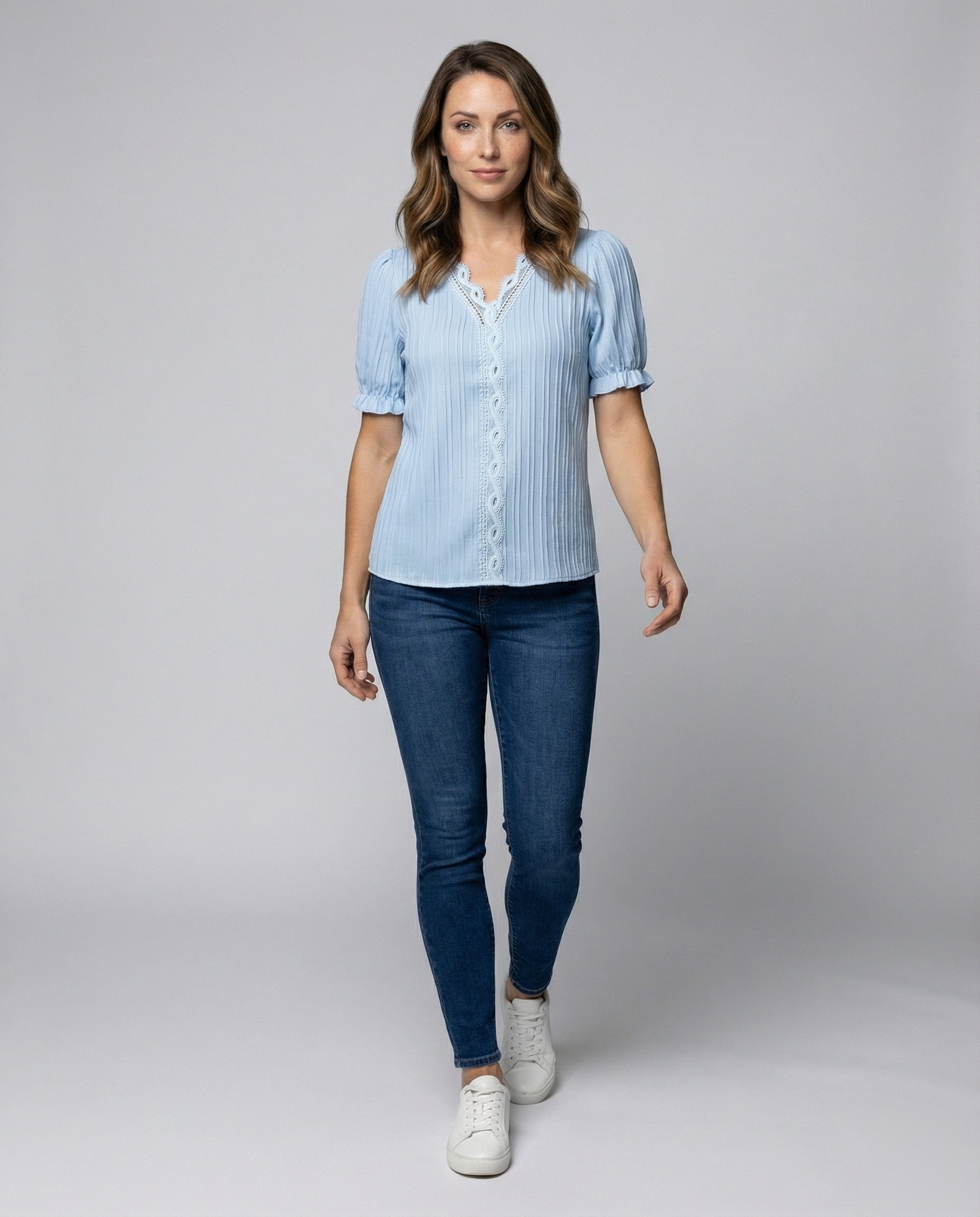 Women's Pleated Lace Blouse Top - Front View