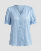 Women's Pleated Lace Blouse Top