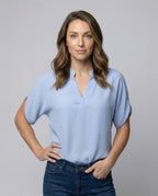 Women's Silk Look Batwing Sleeve Blouse Top - Upper Body View