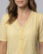 Women's Eyelet Pattern A-Line Blouse Top - Close-Up Detail