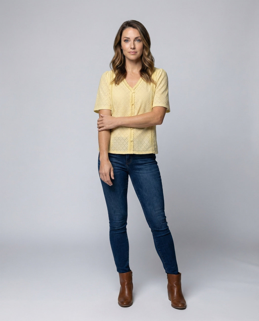 Women's Eyelet Pattern A-Line Blouse Top - Front View
