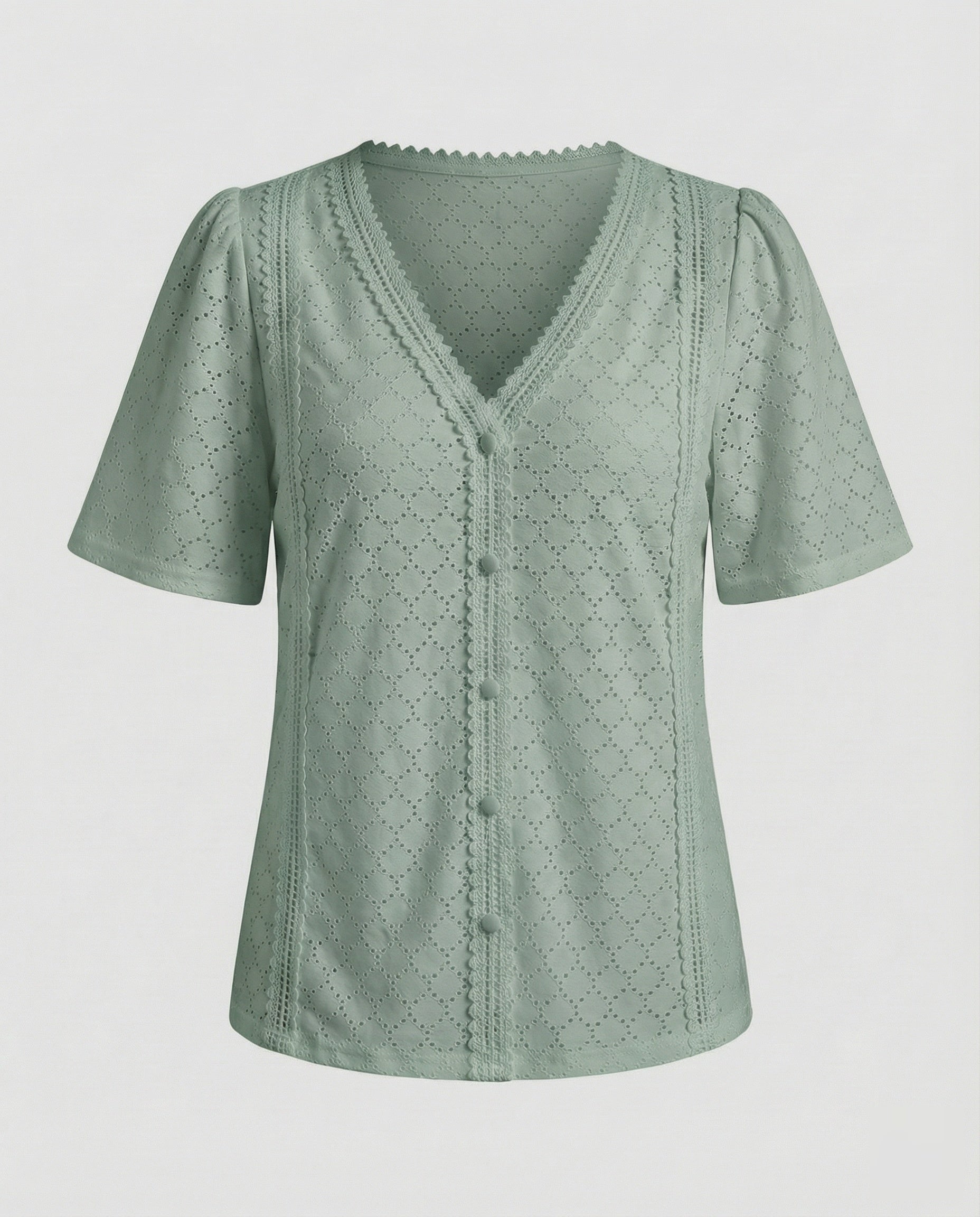 Women's Eyelet Pattern A-Line Blouse Top
