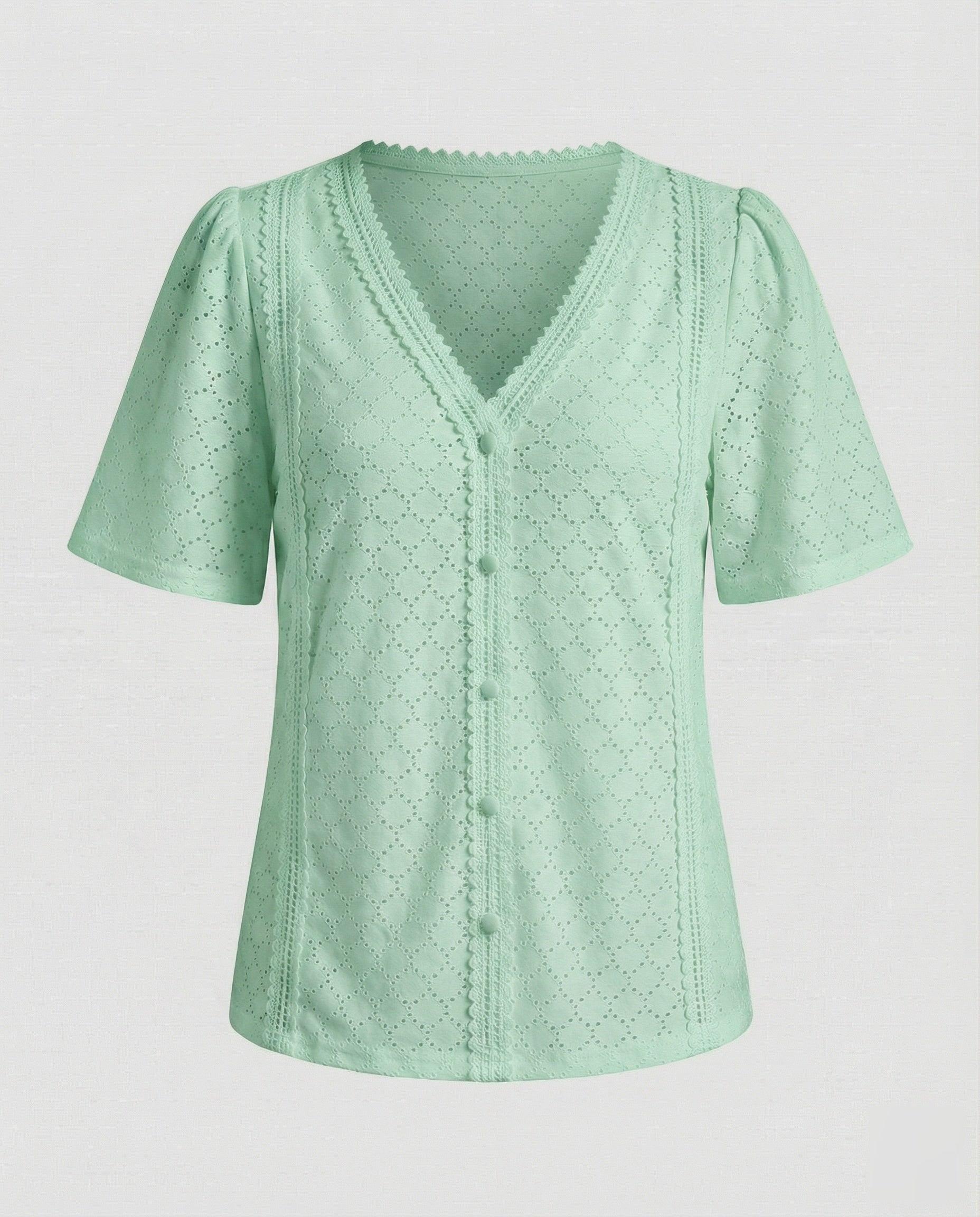 Women's Eyelet Pattern A-Line Blouse Top