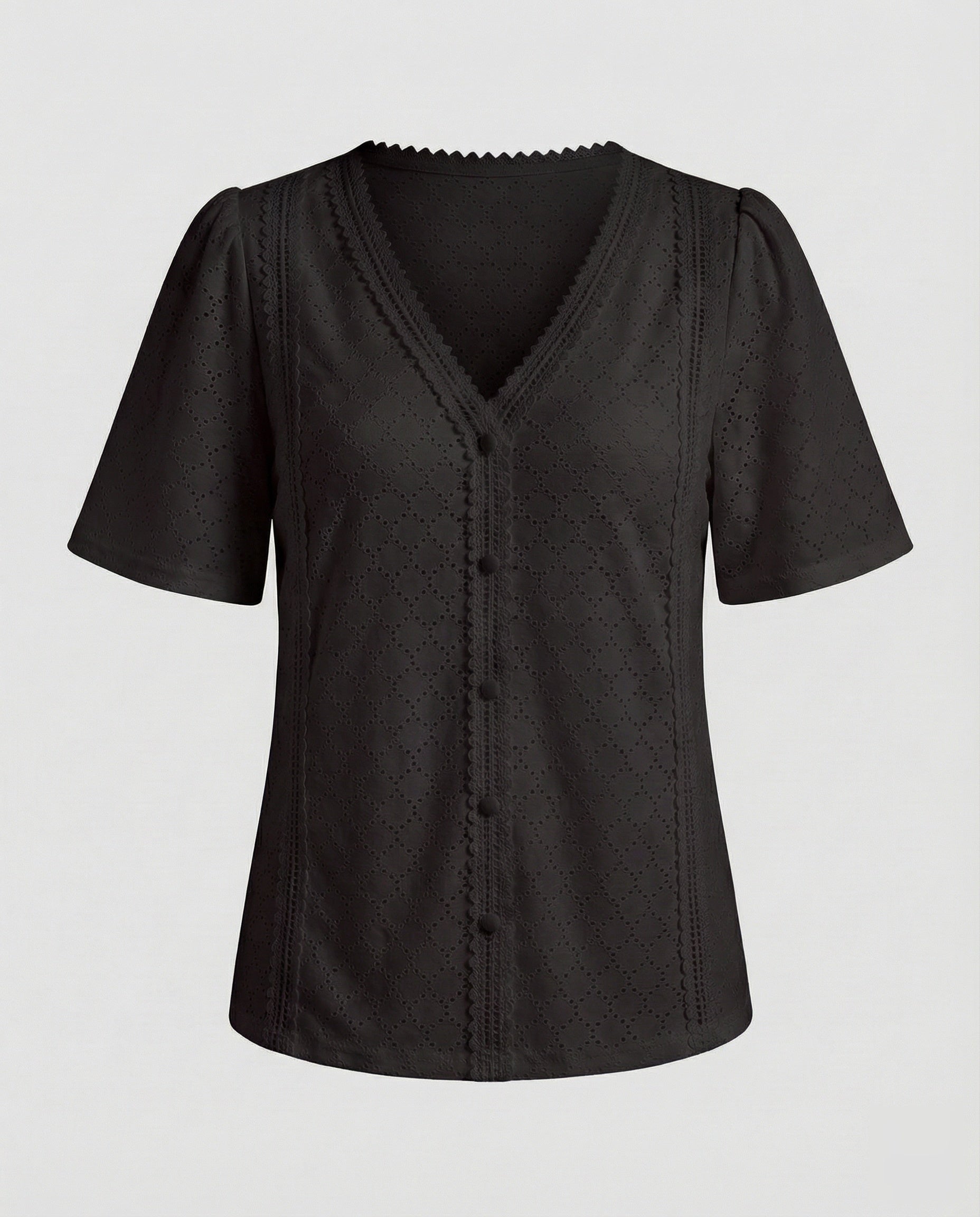 Women's Eyelet Pattern A-Line Blouse Top