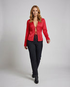 Women's Satin-Look Blouse Jacket with Deep V-Neck - Front View