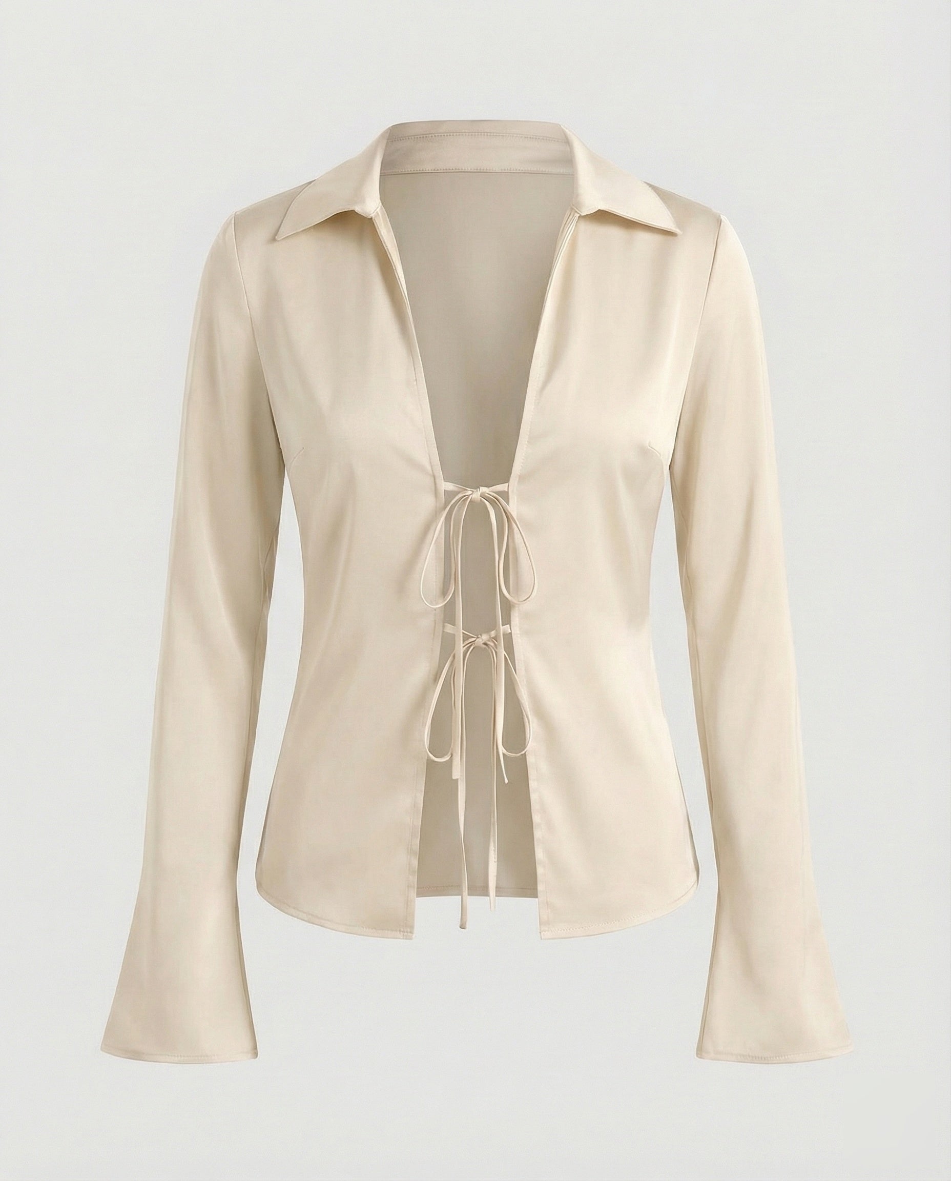 Women's Satin-Look Blouse Jacket with Deep V-Neck