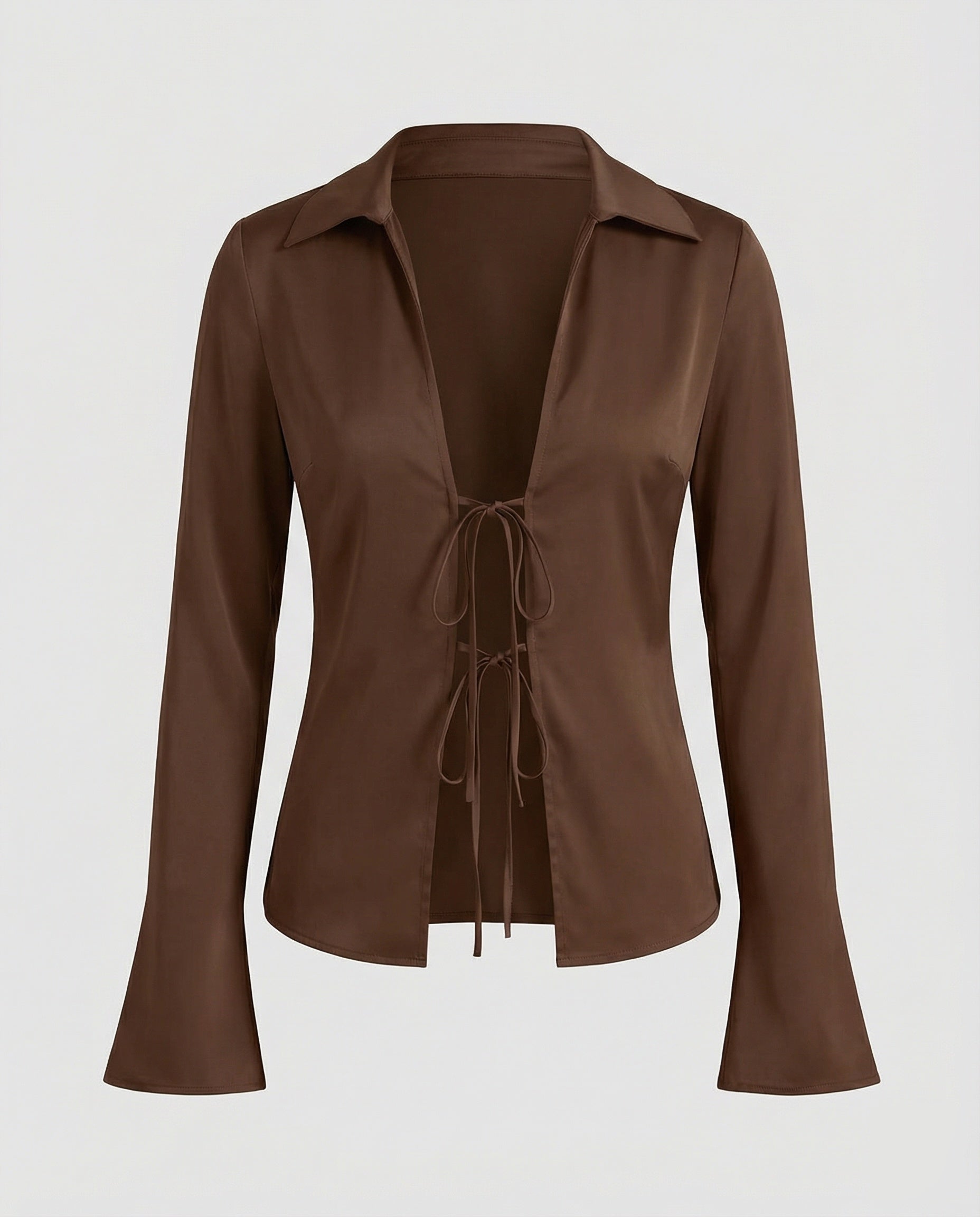 Women's Satin-Look Blouse Jacket with Deep V-Neck