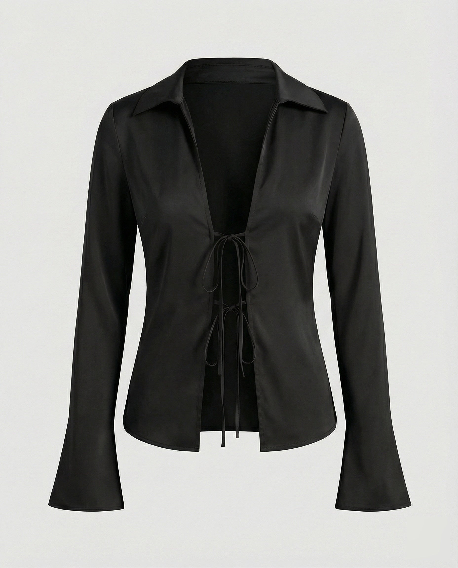 Women's Satin-Look Blouse Jacket with Deep V-Neck
