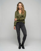 Women's Semi-Sheer Flowing Blouse Tunic with Deep V-Neckline - Front View