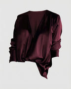 Women's Semi-Sheer Flowing Blouse Tunic with Deep V-Neckline