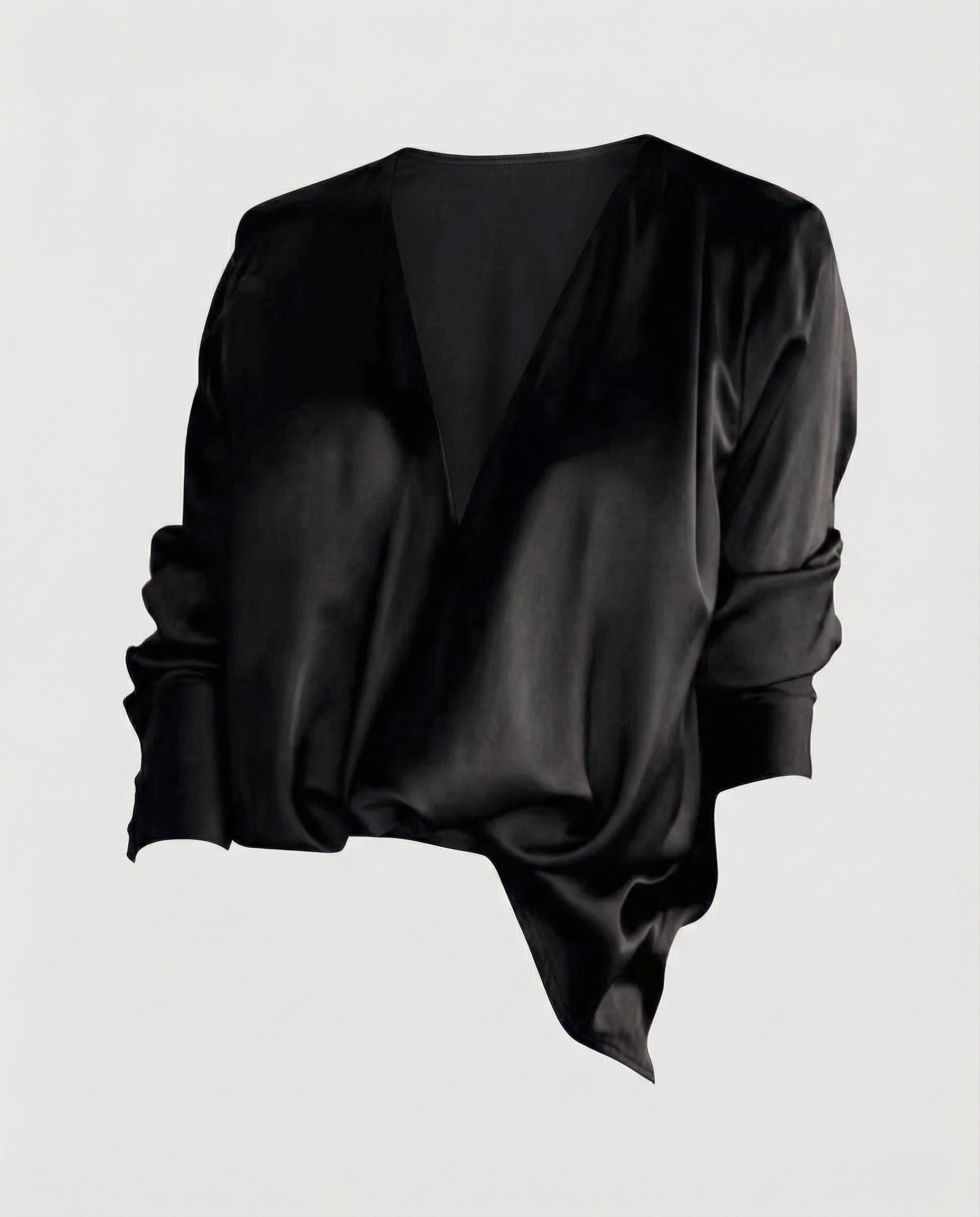 Women's Semi-Sheer Flowing Blouse Tunic with Deep V-Neckline