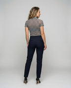 Women's Slim-Fit Short-Sleeve Blouse Top with Houndstooth - Back View