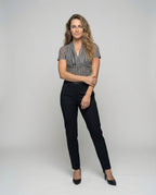 Women's Slim-Fit Short-Sleeve Blouse Top with Houndstooth - Front View