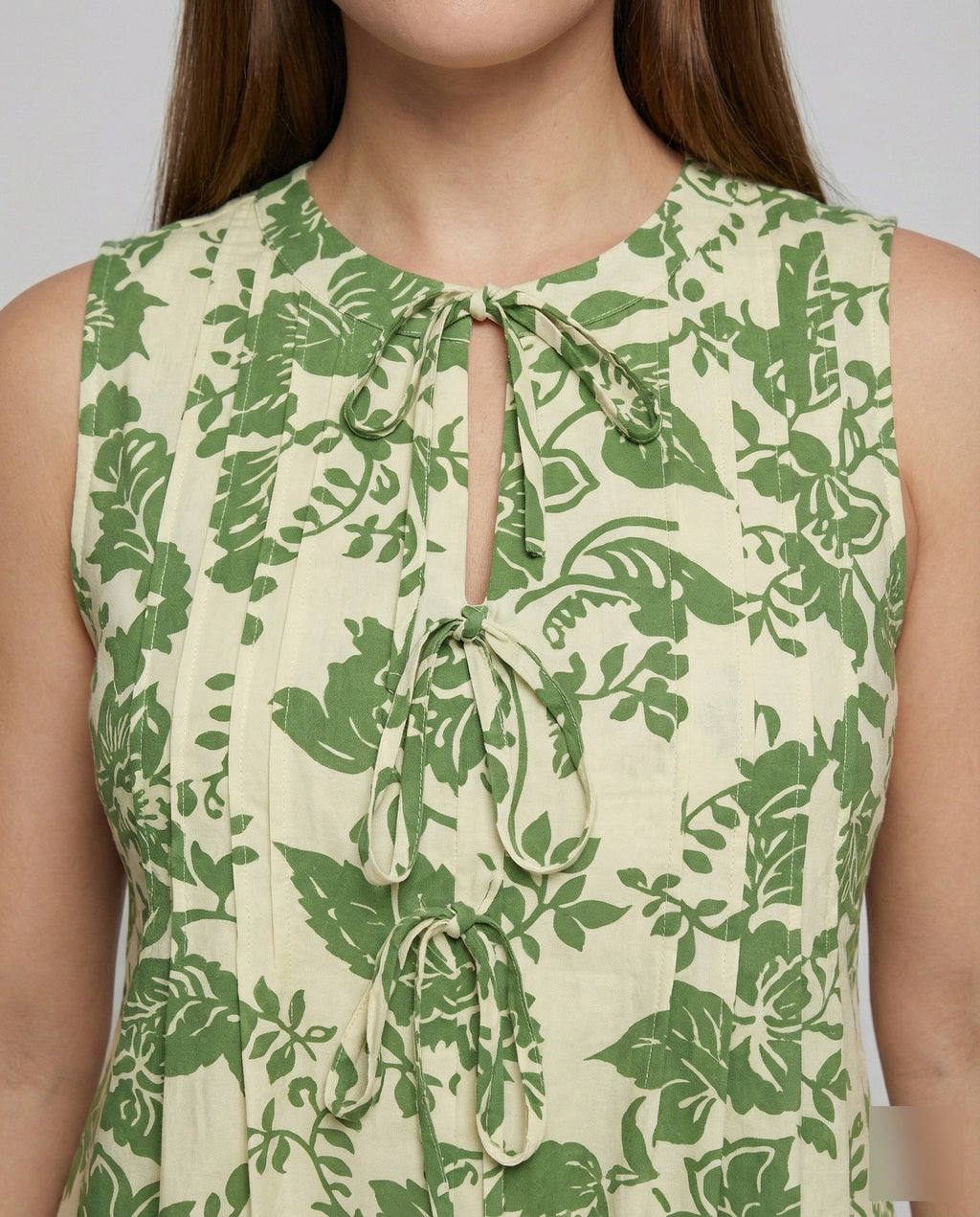 Women's Decorative A-Line Cotton Blouse Top - Close-Up Detail