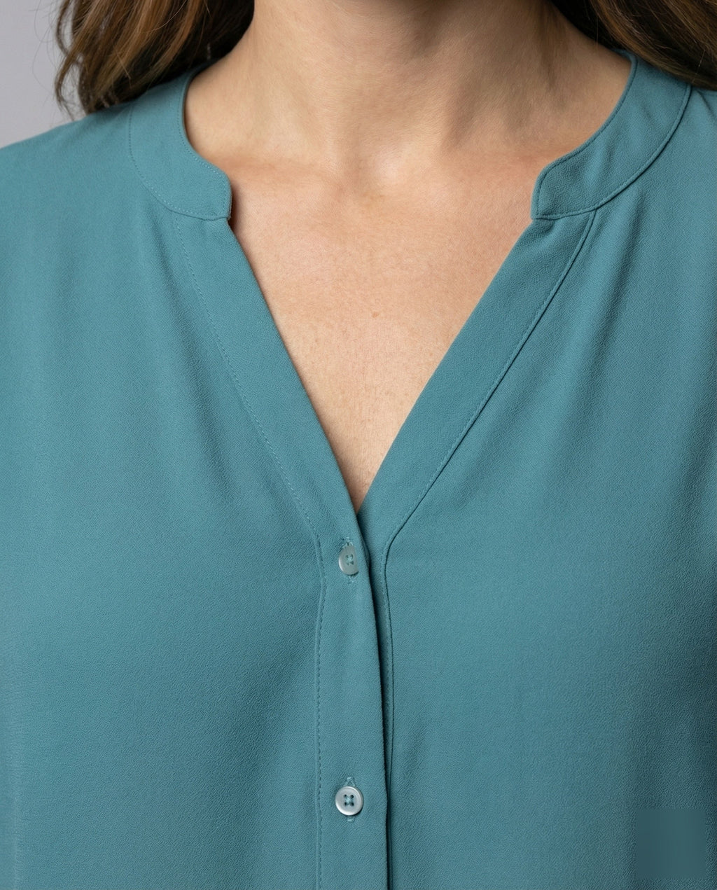 Women's Airy V-Neck Crepe Blouse Shirt - Close-Up Detail