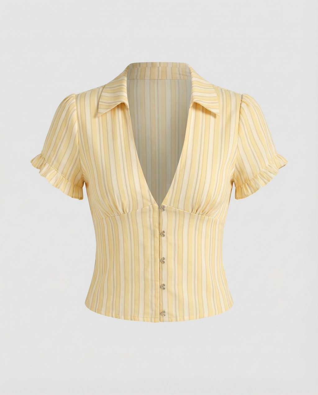 Women's Striped Eyelet-Lacing Mixed-Fabric Girl Blouse Set