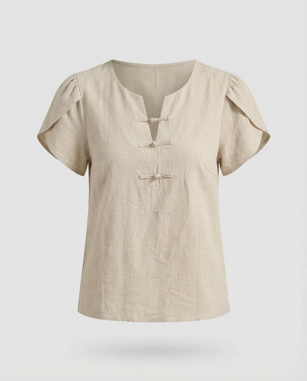 Women's Short Linen Look Mixed Material Girly Blouse Shirt