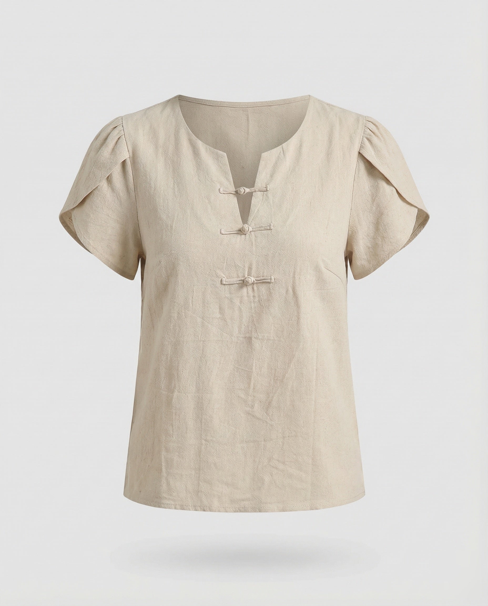 Women's Short Linen Look Mixed Material Girly Blouse Shirt