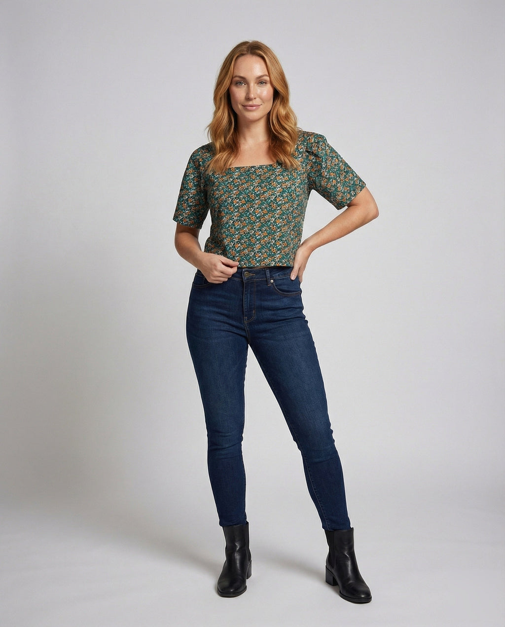 Women's Boxy Short Sleeve Mixed Material Girl Blouse Top - Front View