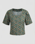 Women's Boxy Short Sleeve Mixed Material Girl Blouse Top
