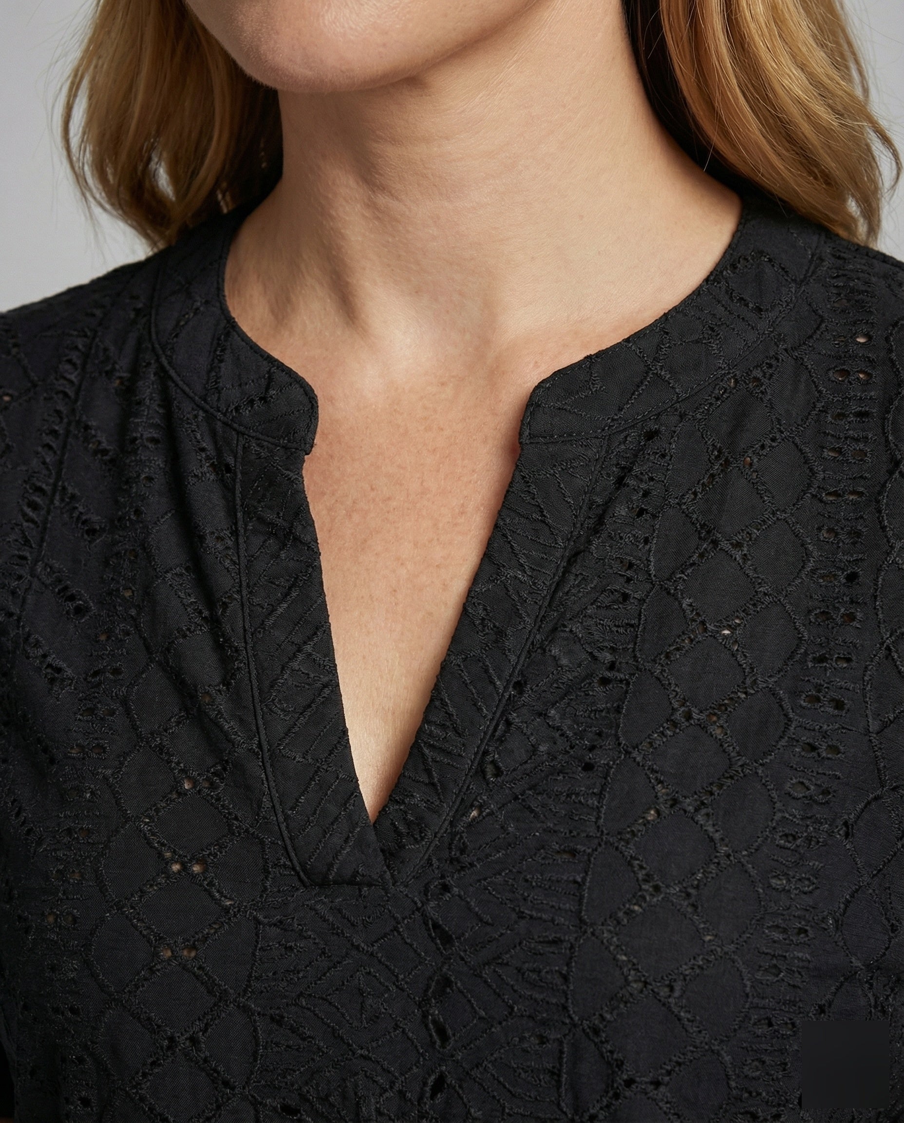 Women's Light Lace Embroidery Blouse Top - Close-Up Detail
