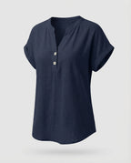 Women's Loose V-Neck Mixed Fabric Girl Blouse Shirt