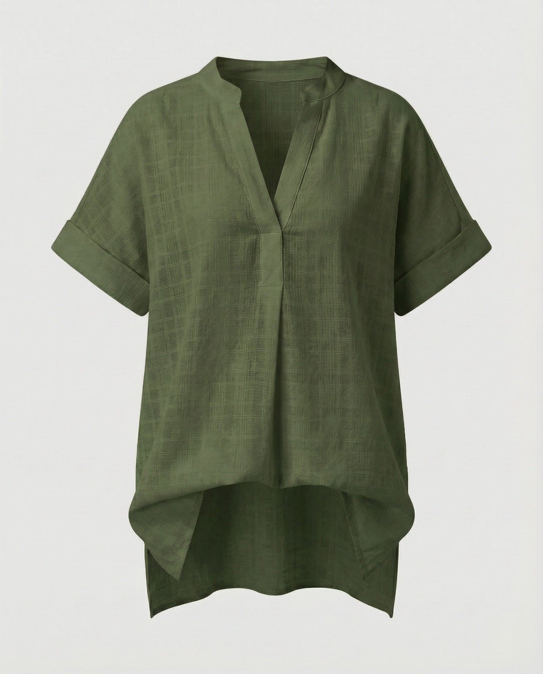 Women's Loose V-Neck Mixed Material Longline Blouse Shirt