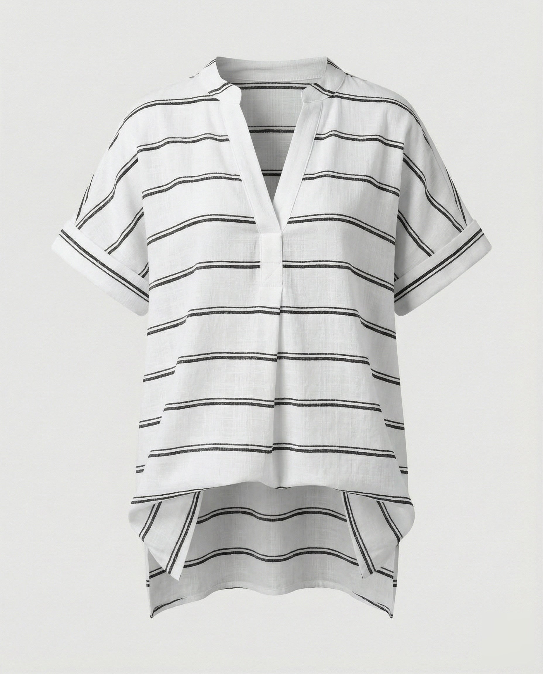 Women's Loose V-Neck Mixed Material Longline Blouse Shirt