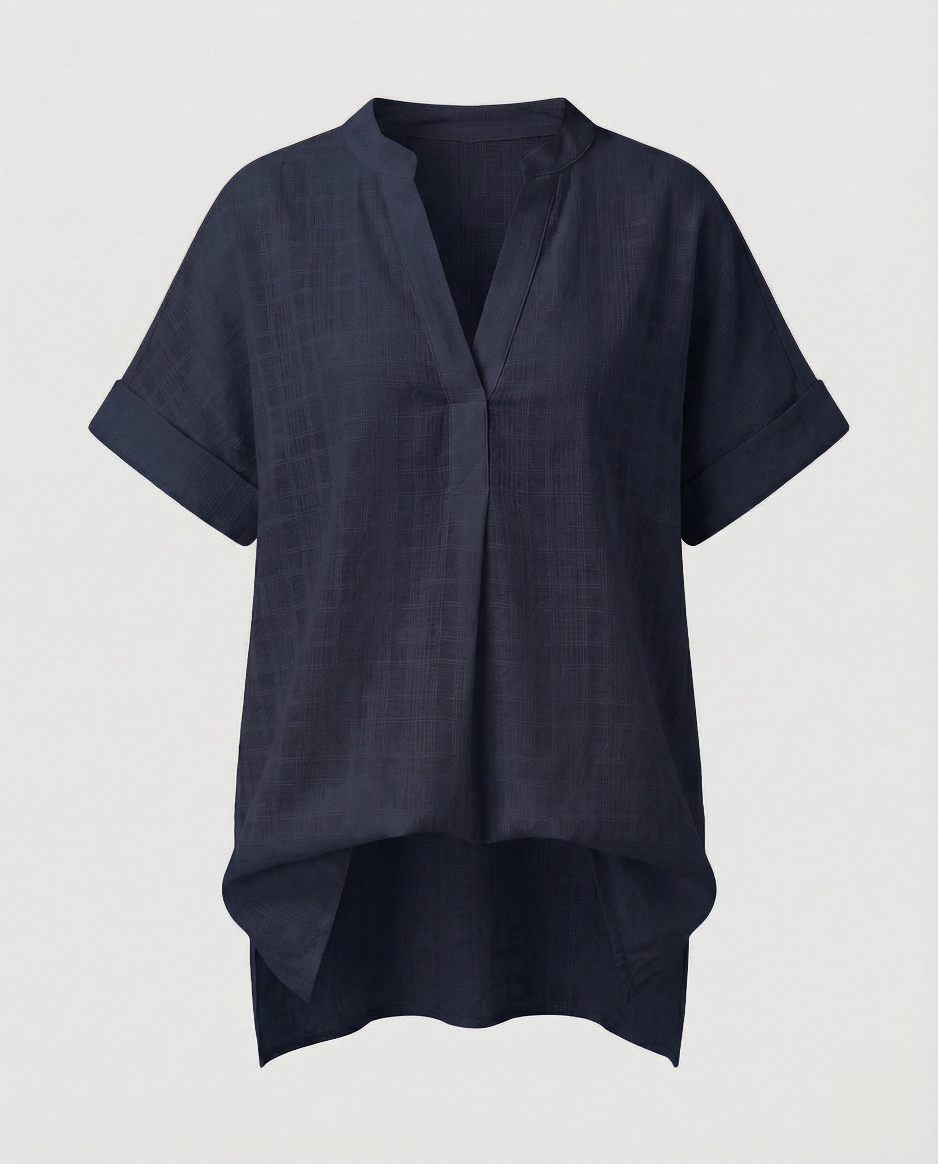 Women's Loose V-Neck Mixed Material Longline Blouse Shirt