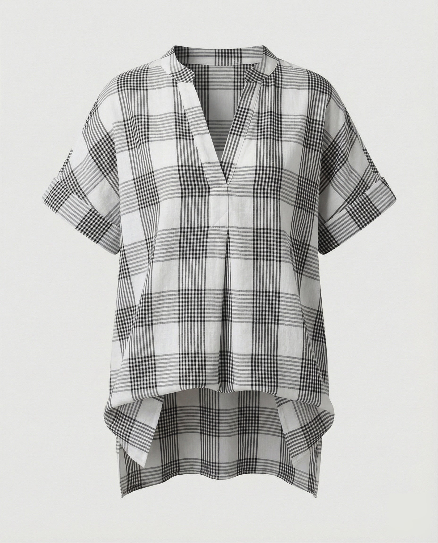 Women's Loose V-Neck Mixed Material Longline Blouse Shirt