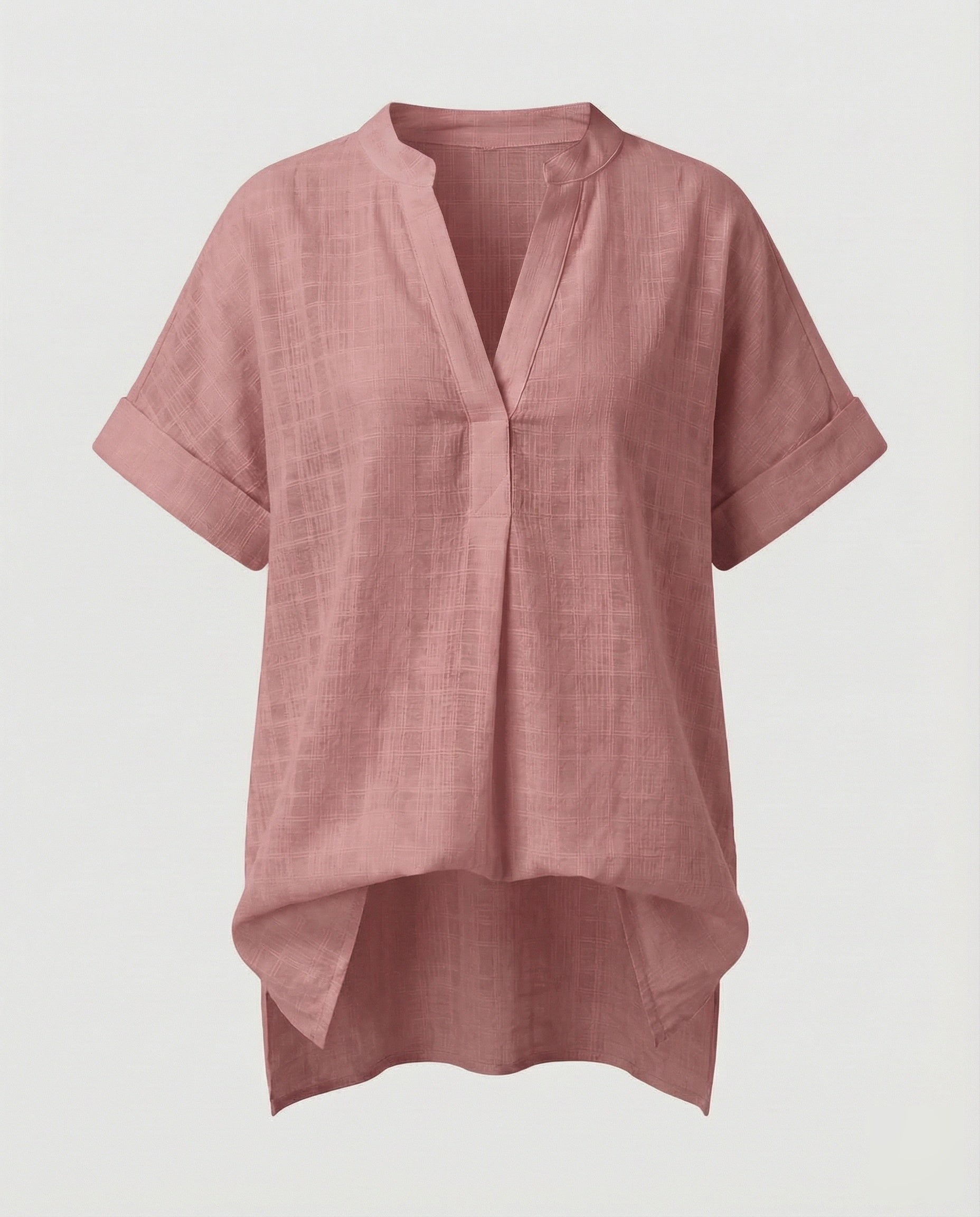 Women's Loose V-Neck Mixed Material Longline Blouse Shirt