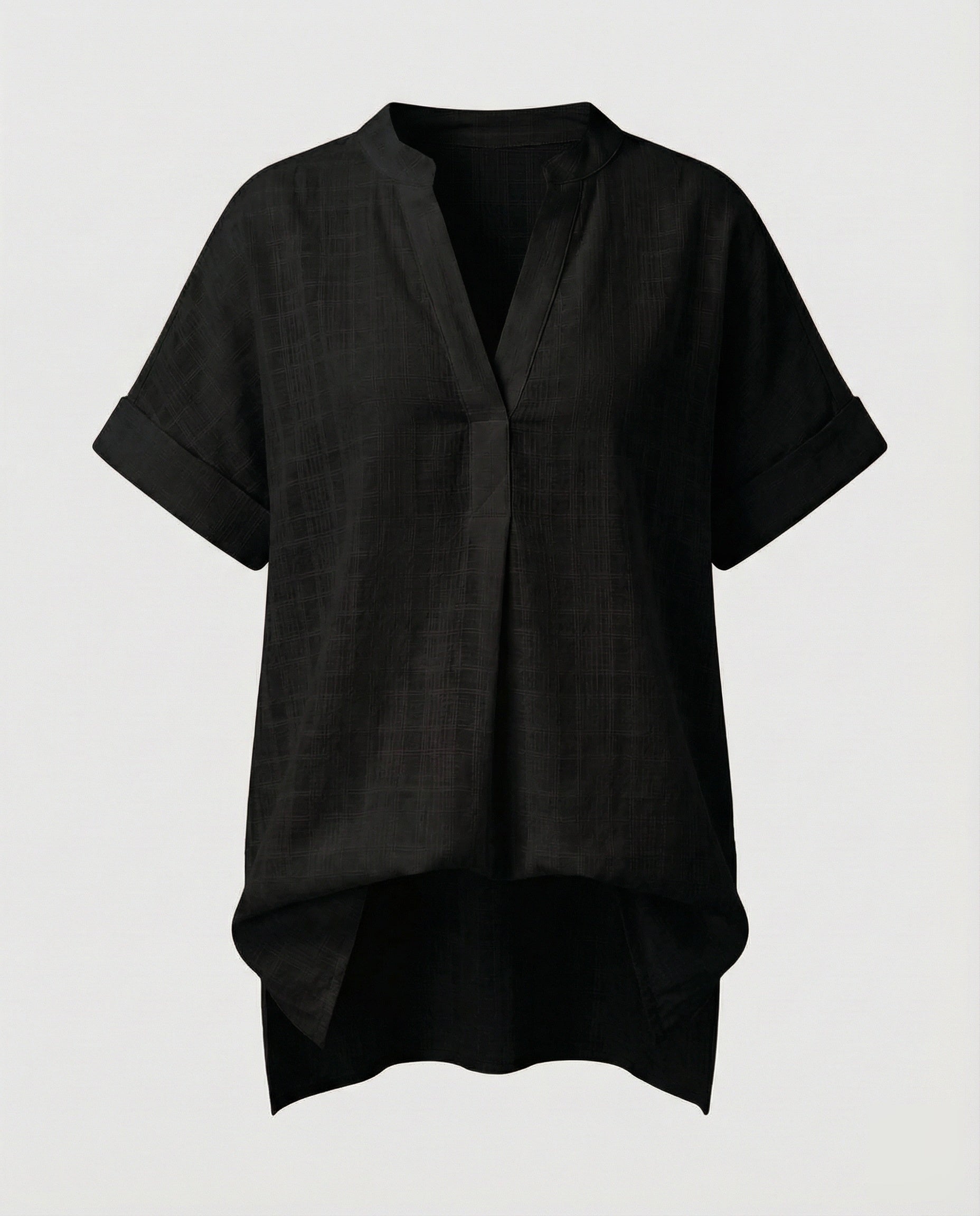 Women's Loose V-Neck Mixed Material Longline Blouse Shirt