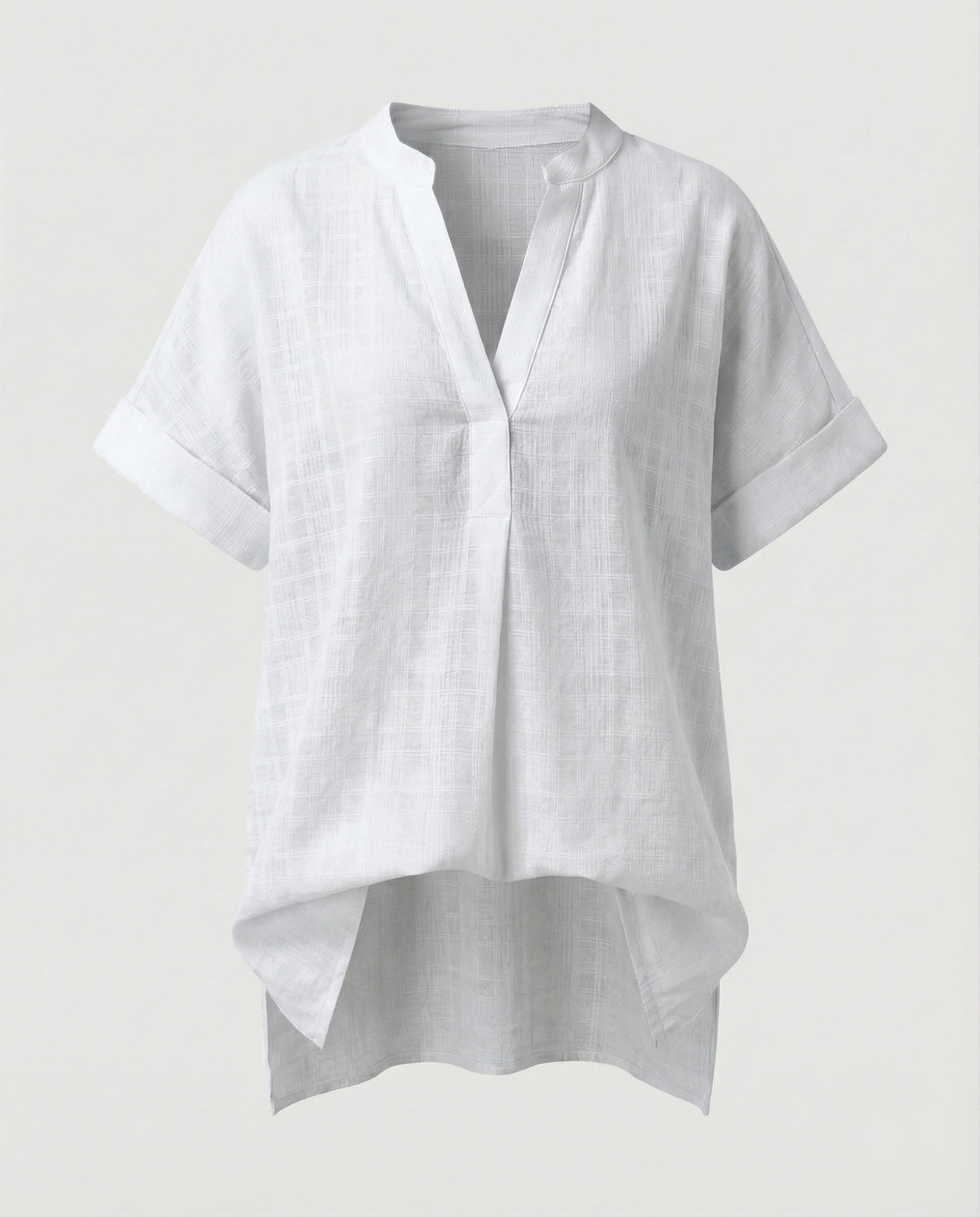 Women's Loose V-Neck Mixed Material Longline Blouse Shirt