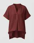 Women's Loose V-Neck Mixed Material Longline Blouse Shirt