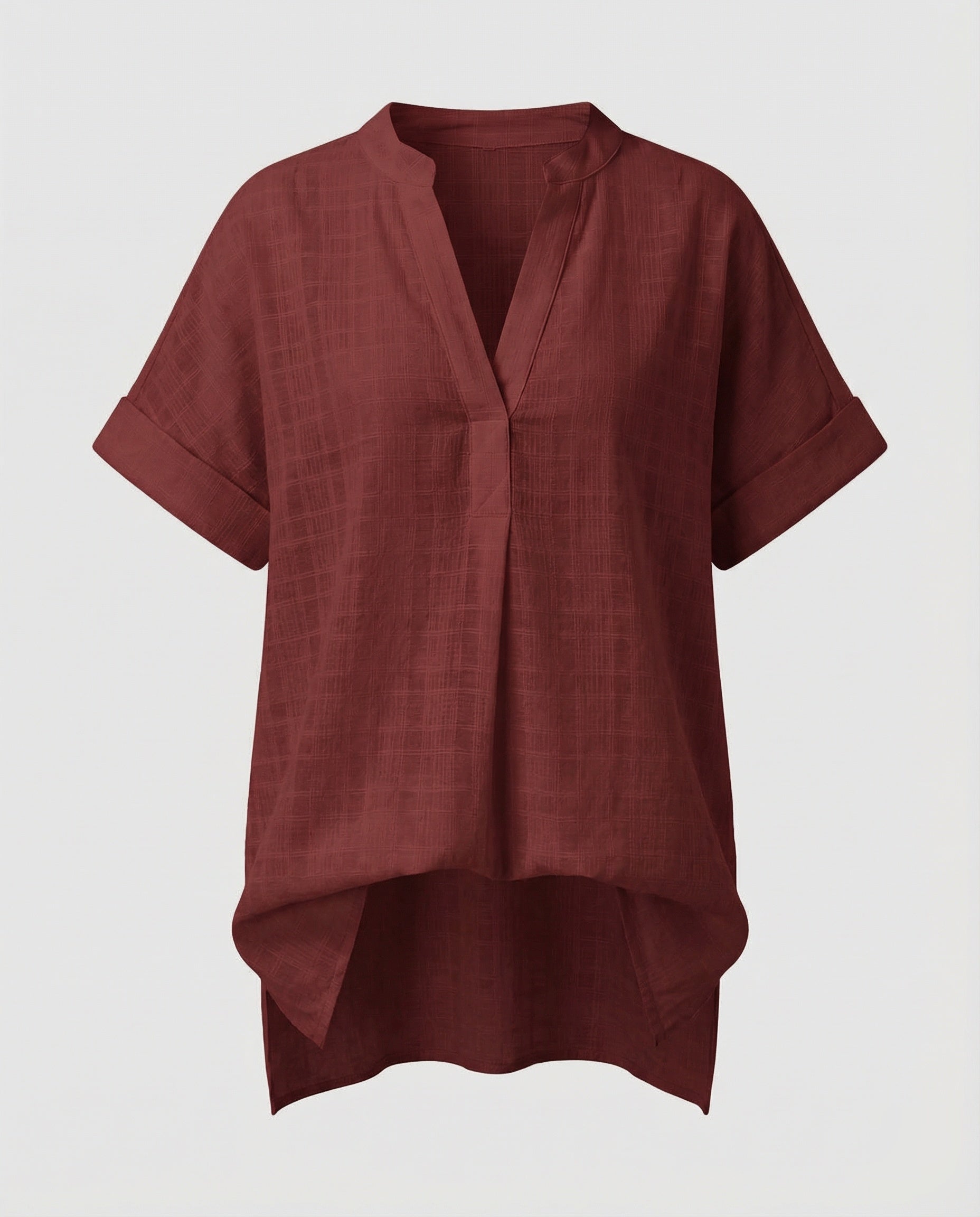 Women's Loose V-Neck Mixed Material Longline Blouse Shirt