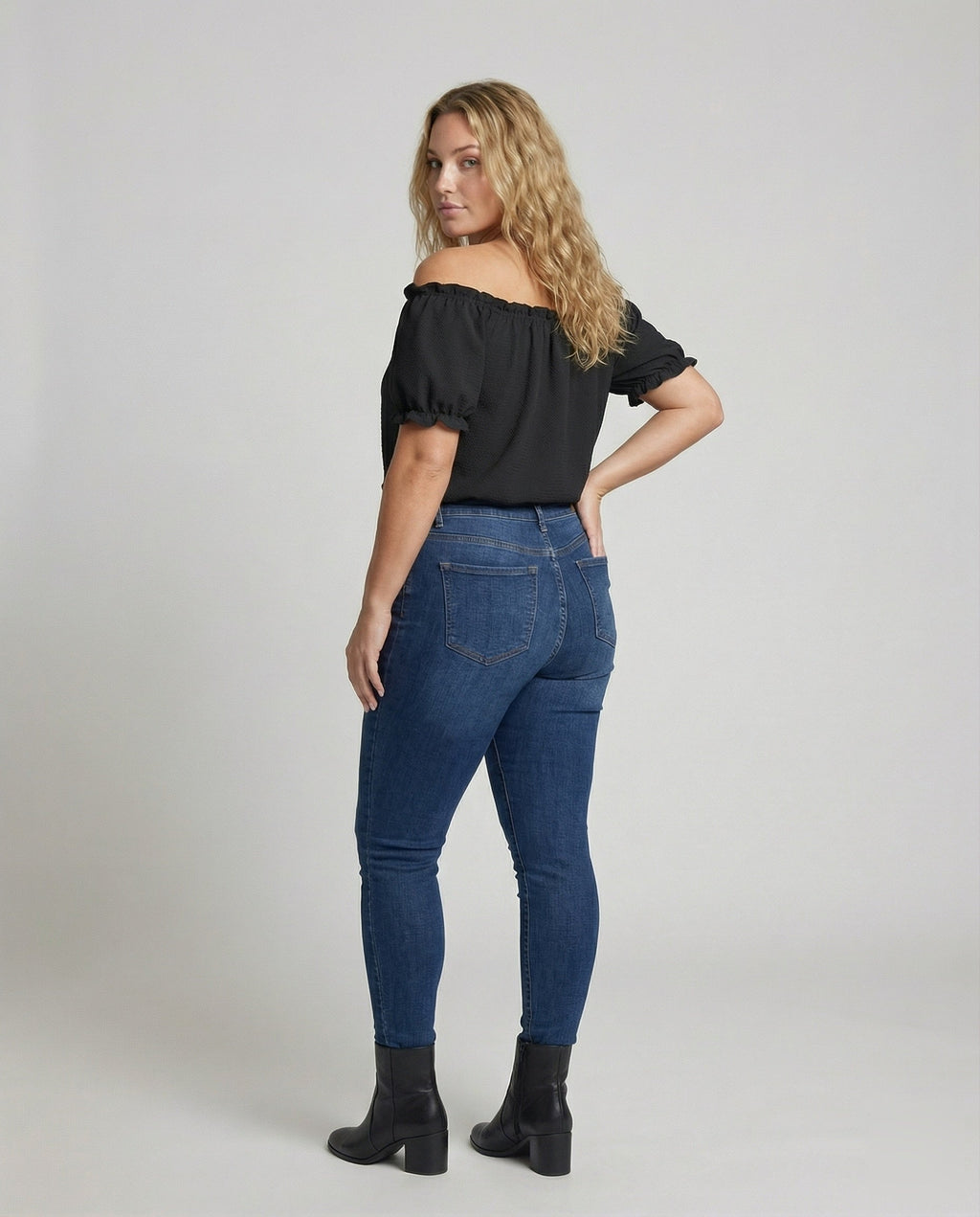 Women's Ruched Neck Puff Sleeve Blouse Top - Back View