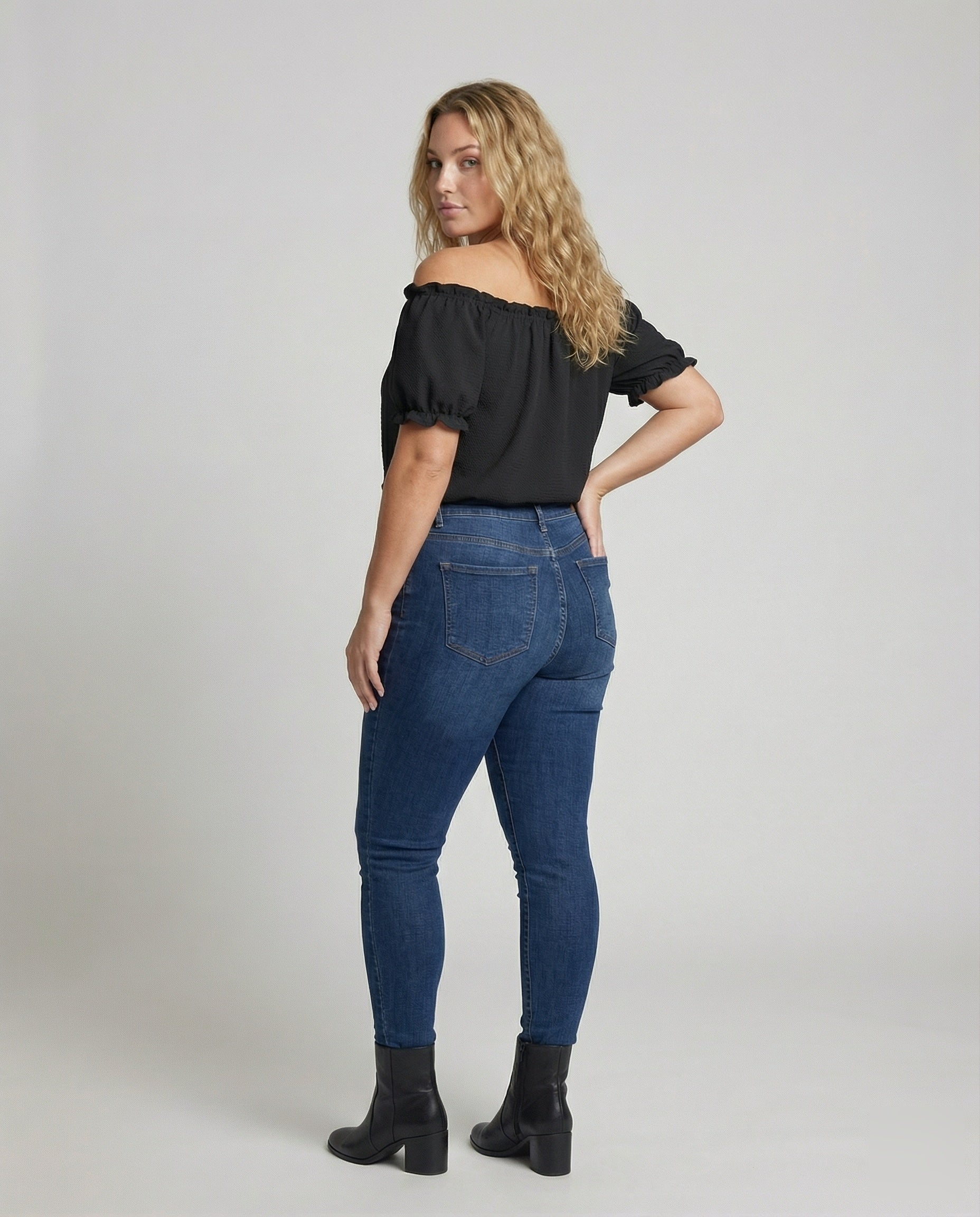 Women's Ruched Neck Puff Sleeve Blouse Top - Back View