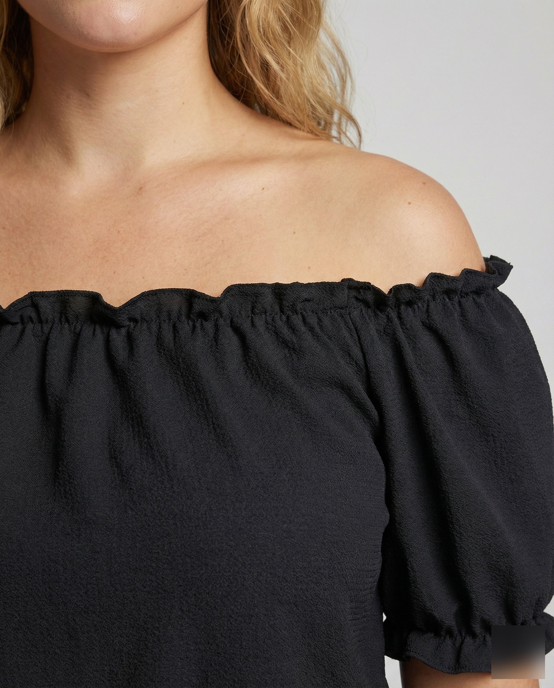Women's Ruched Neck Puff Sleeve Blouse Top - Close-Up Detail