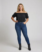 Women's Ruched Neck Puff Sleeve Blouse Top - Front View