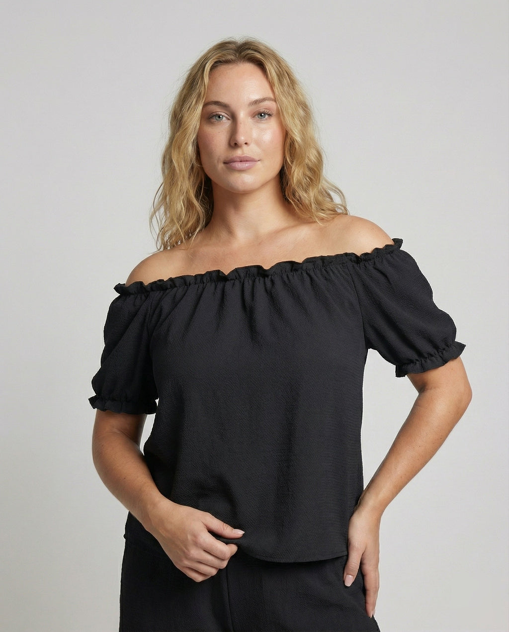 Women's Ruched Neck Puff Sleeve Blouse Top - Upper Body View