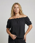 Women's Ruched Neck Puff Sleeve Blouse Top - Upper Body View