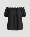Women's Ruched Neck Puff Sleeve Blouse Top